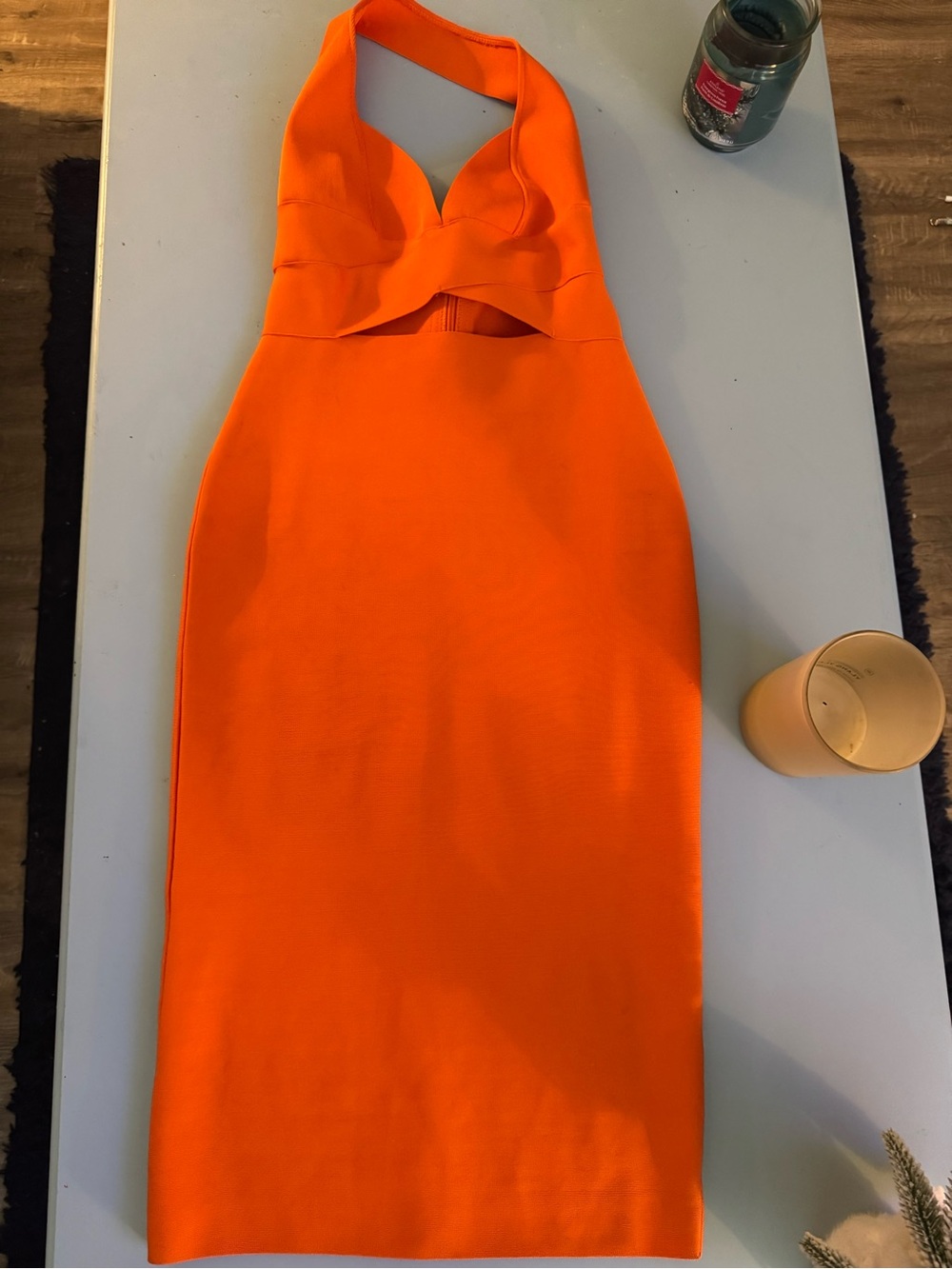 NWT Rare London Vibrant Orange Halter Midi Dress Size 8